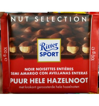 RITTER SPORT CHOCOLATE SEMI AMARGO CON AVELLANAS 100GRS